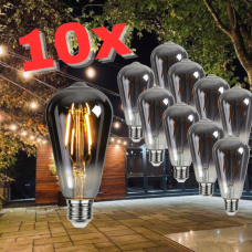 10 Gabalas E27 ST64 Dūmu (Smoky) Stikls Led Spuldze Filament 2W 100Lm Silti Balta 2700k