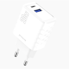 Proove Speed Surge Ātrais Lādētājs 20w 2 Portu (1*USB 1*Type-C) Balts